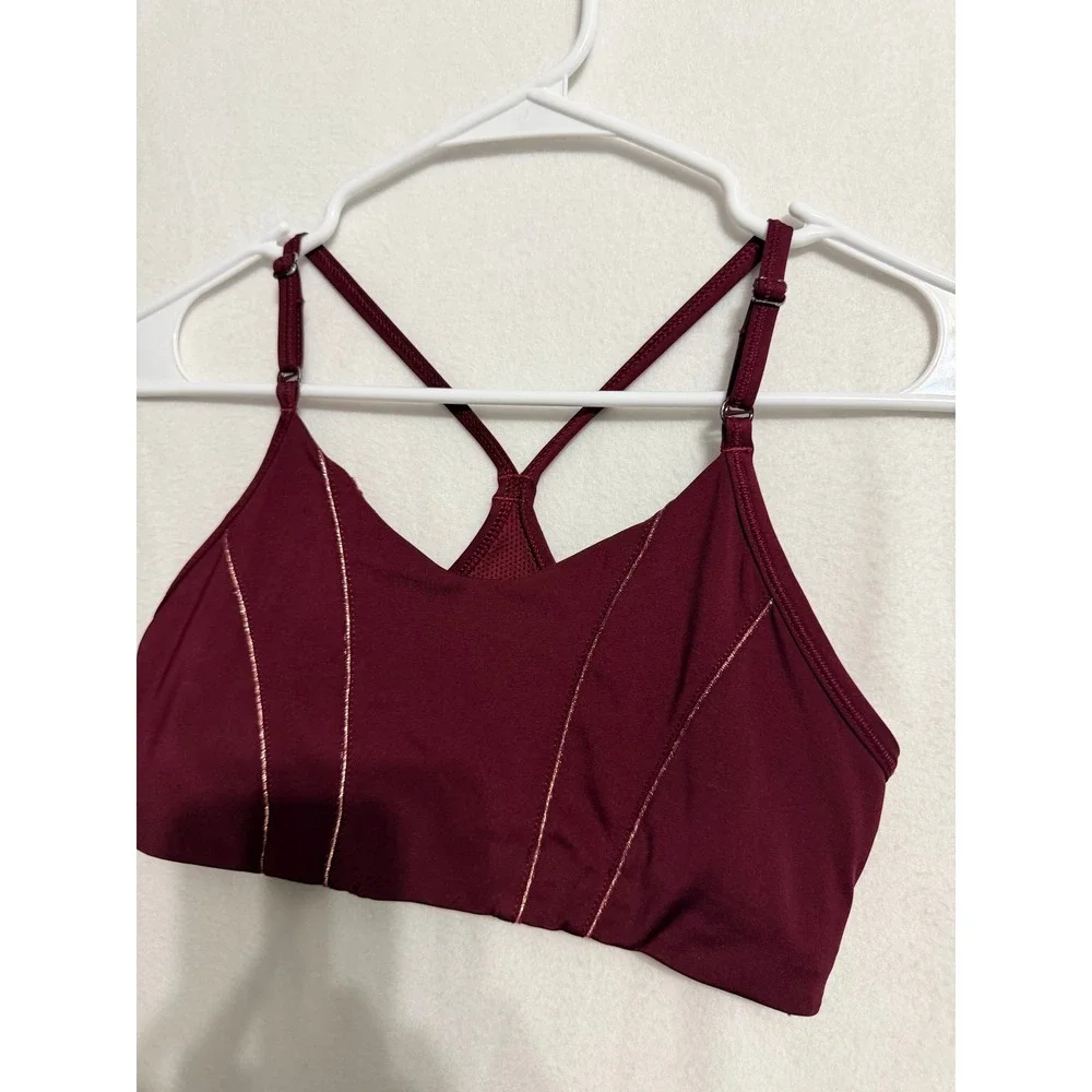 Nike Indy Light Support Sports Bra Burgundy Gold Metallic Piping Womens Small